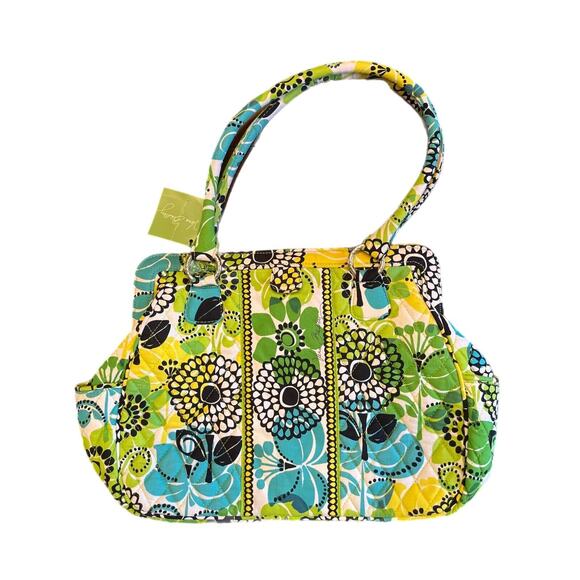 Vera Bradley Frame Bag Lime's Up Large Purse NWT Floral Bag Tote Side Pockets - Picture 1 of 6